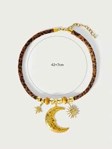 Glisma Elegant Moon, Sun, Star Beaded Pendant Necklace, Fashionable Design, Great Gift For Women,Outfits, Old Money,Metallic/Texture,Gemstone,For Mom/Women/Girl/Mother,Premium,Vintage,Classy Old Money,Outfits,Classy,Metallic/Texture,Vintage,Elegant,For Mom/Women/Girl/Mother,Gemstone,Heart,Valentine's Day,Gold,Easter,Travel/Beach/Vacation,Boho,Grunge - Gold - View 9