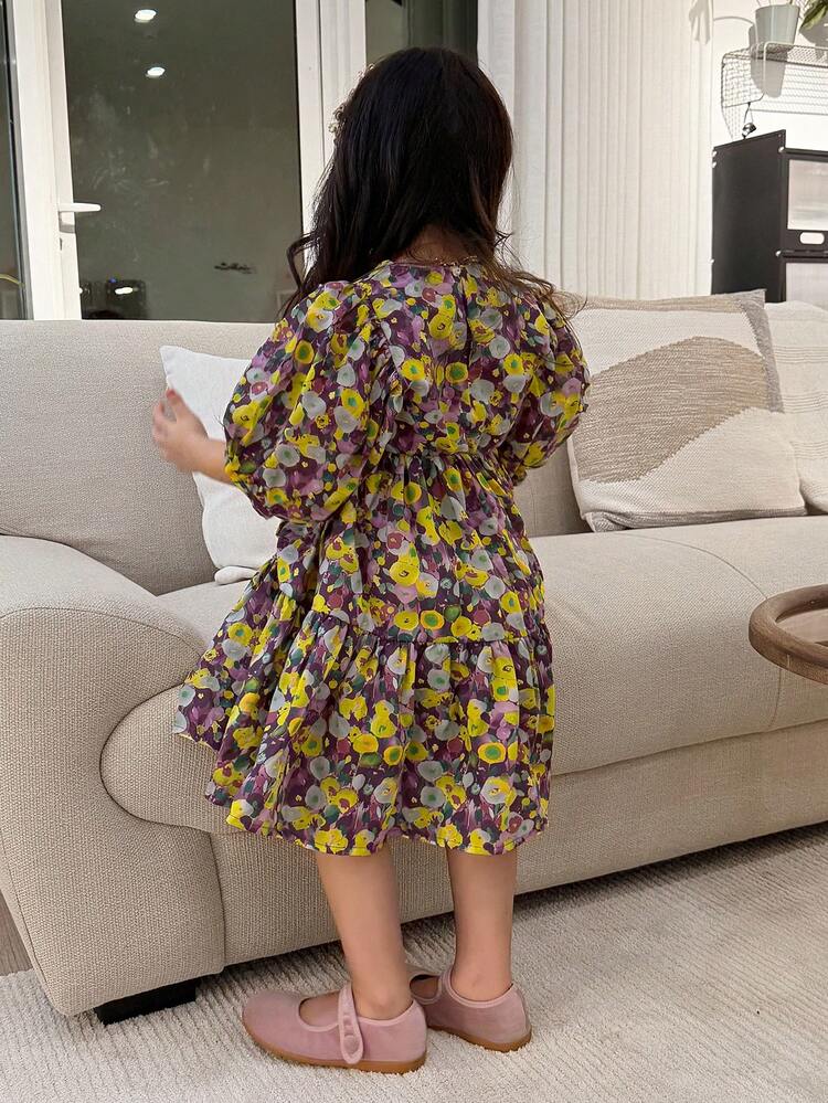 Young Girl' Ditsy Floral Princess Dress, Summer New Arrival, Fashionable Children Clothing (Small Size)