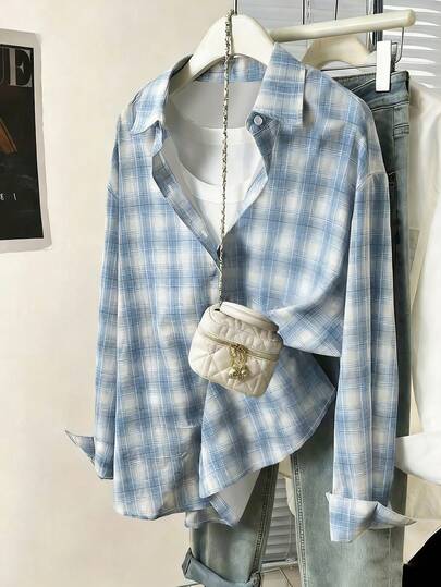 Resyla Classic Plaid Print Women's Shirt, Fashionable & Versatile Design, Suitable For Daily Wear, Outdoor, Elegant
