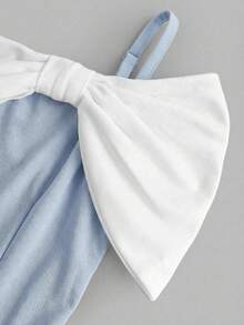 SHEIN Đầm dạ hội thanh lịch cho bé gái tuổi teen, kiểu dáng trễ vai, đính nơ lớn, phối màu tương phản, viền bèo nhún. - Màu xanh nhạt - Xem 4