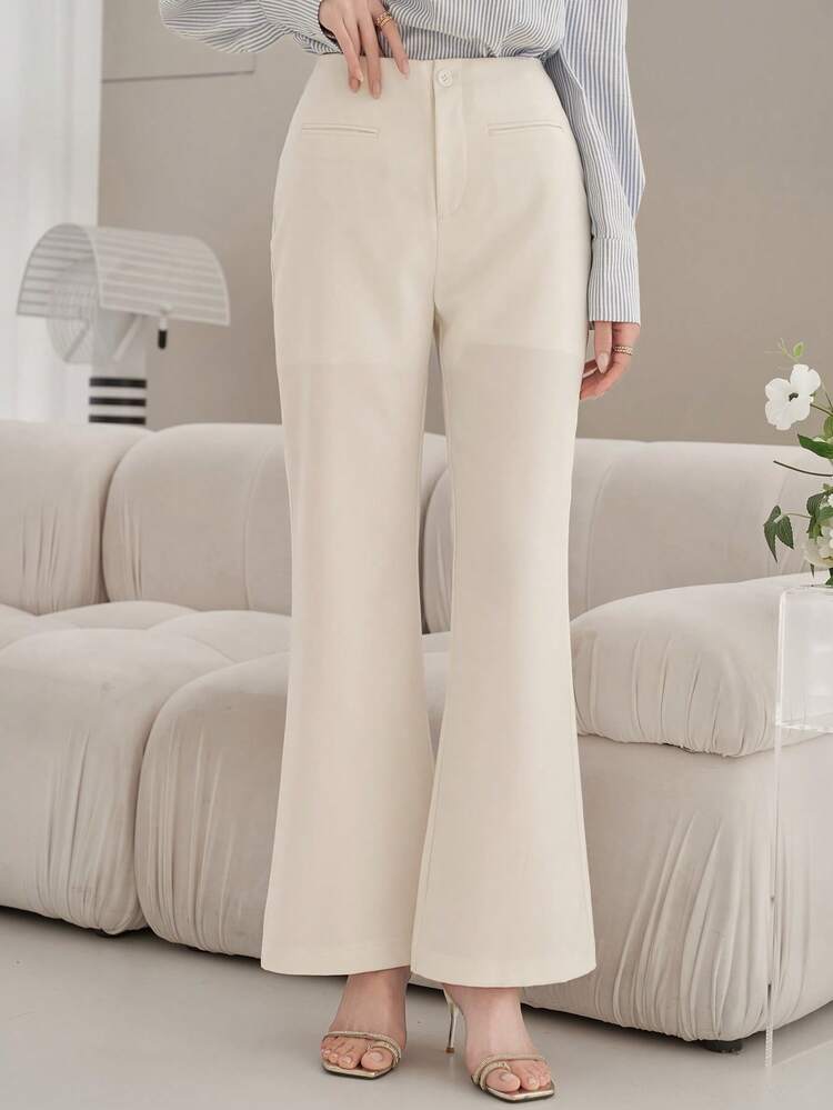 Women's Elegant Solid Color Pocket Flare Leg Pants, Spring/Summer