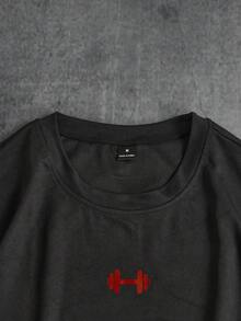 Manfinity ZONE917 Men's Casual Letter & Barbell Print Short Sleeve Sports T-Shirt, Summer - Black - View 2