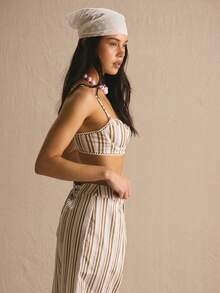 MUSERA Lace Trim Stripe Bralete Spring Summer Cosy Cute Daily Girly Vacation Sunlight Social - Multicolor - View 4