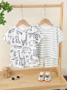 SHEIN Set Piyama Kasual Longgar untuk Bayi Laki-laki, Cocok untuk Musim Panas - MultiWarna - View 3