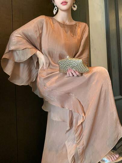 DAZY Elegant Party & Ceremony Midi Dress With Batwing Sleeves For Women Sundress