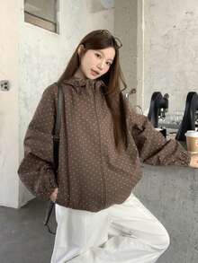 DAZY Women's Regular Hooded Allover Print Jacket - Coffee Brown - View 4