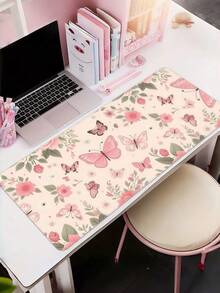 1 pieza Alfombrilla de ratón extra grande con diseño de mariposa - Tapete de escritorio para juegos con borde cosido, lavable, con base de goma antideslizante, protector de teclado de varios tamaños para oficina y escuela - Mariposa - Ver 1