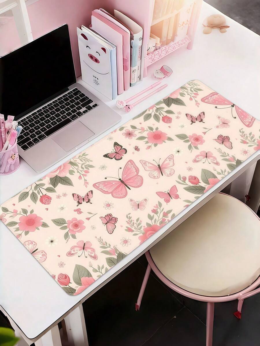 1 pieza Alfombrilla de ratón extra grande con diseño de mariposa - Tapete de escritorio para juegos con borde cosido, lavable, con base de goma antideslizante, protector de teclado de varios tamaños para oficina y escuela - Mariposa - Ver 1