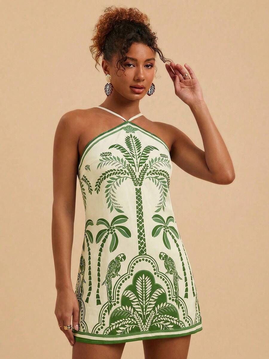 Travachic Gewebtes bedrucktes Neckholder-Minikleid für Frauen - Verschiedenfarbig - Übersicht 1