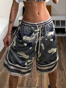 Muchica 女士字母迷彩印花抽绳腰宽松短裤 - 彩色 - 查看 5