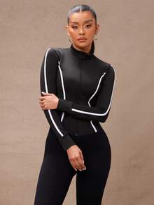 Lumalex 撞色饰边立领修身运动夹克 - 黑色 - 查看 7