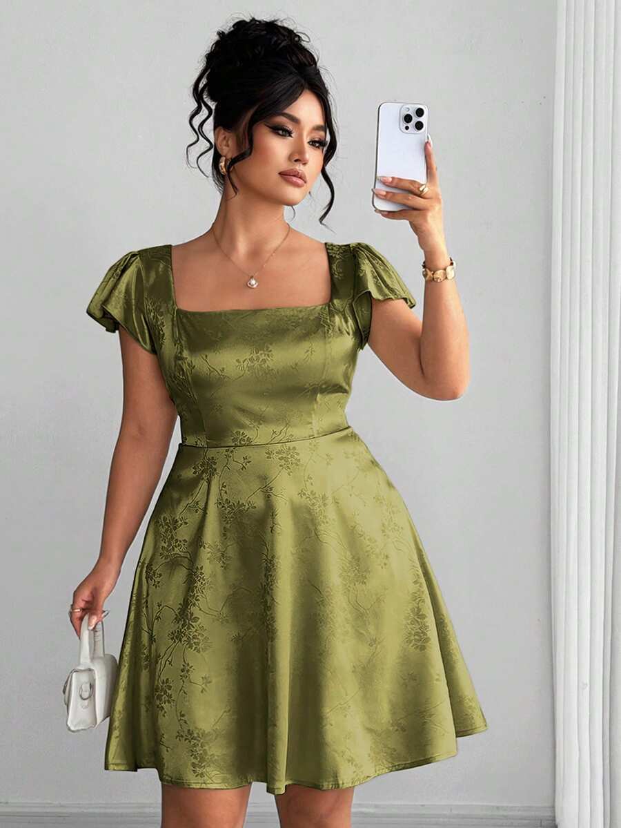 Elenzga Đầm midi nữ cỡ lớn cổ vuông tay bồng, vải jacquard bóng, thắt lưng nơ, thích hợp cho mùa xuân/hè, đi học, nghỉ lễ, tốt nghiệp, các ngày lễ, Ngày Valentine, Giáng sinh, lễ hội âm nhạc, Ngày của Mẹ, Halloween, Lễ Tạ ơn, Lễ Phục sinh, Ngày Quốc khánh, dạ hội, hẹn hò, tiệc tùng, đám cưới, hoạt động ngoài trời. - màu xanh lá - Xem 1