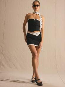 MUSERA Polka Dot Detail Tailored Bandeau Top Only Spring Summer Cosy Cute Daily Girly Vacation Sunlight Social - Black - View 7