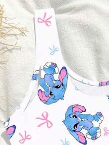 少女可爱多彩蓝白粉蓝蝴蝶结针织连体泳衣，时尚优雅，适合游泳、暑假、海滩、泳池、节日派对等场合 - 白色 - 查看 6