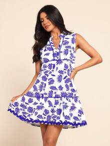 Coeurva Vestido de Flor Elegante Formal de Primavera Verão para Férias, Vestido de Verão Casual Elegante Romântico com Estampa Floral para Mulheres, Adequado para Uso Diário, Férias e Praia, Vestidos Azuis para Mulheres, Vestido Branco para Férias, Vestido de Verão Boho para Mulheres, Vestido Floral Azul e Branco, Vestido Floral Casual - Azul e Branco - Visão 8