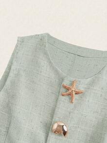 SHEIN Clasi 星形贝壳图案无袖上衣和裤子套装 - 薄荷綠 - 查看 6