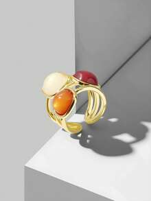 MOTF PREMIUM PRE-18K镀金几何方形三色个性化戒指 - 彩色 - 查看 8