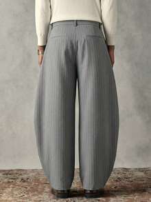 SWAVVY Men's Striped Casual Straight Loose Pants With Pockets - Grey - View 5