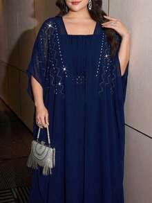 Reflora 大码闪亮优雅短袖连衣裙 - 藍色 - 查看 13