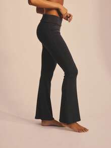 Aralina 休闲喇叭裤型翻边腰带运动春夏度假沙滩裤打底裤炭灰色 - 藍色 - 查看 4