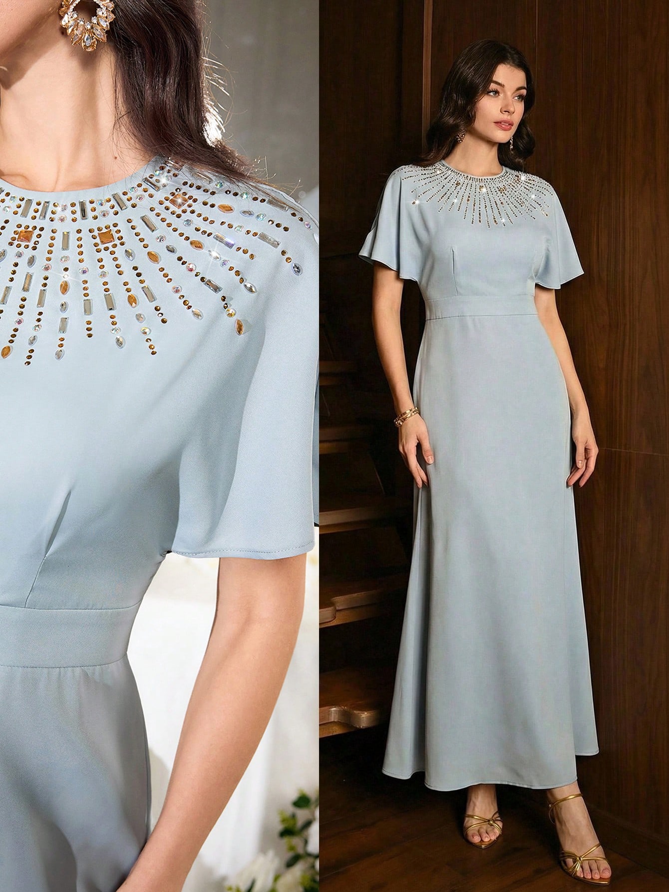 Modelyn فستان أنيق للنساء مزين بالراين ستون للحفلا...