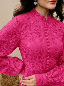 Anewsta Đầm maxi dài tay ren màu đỏ tía thanh lịch, thích hợp cho mùa xuân dành cho nữ. - Màu Hồng Tươi - Xem 7