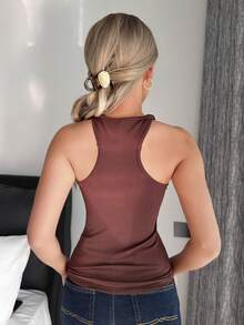 DAZY 1pc Women Minimalist Knit Camisole Top With Built-In Padding - Khaki - View 2