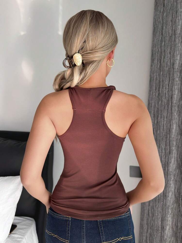 1pc Women Minimalist Knit Camisole Top With Built-In Padding