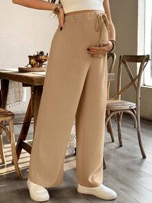 SHEIN Loose Casual Wide Leg Maternity Pants, Spring/Summer - Khaki - View 4