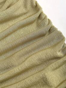 Sweetra 优雅法式时尚性感奢华前卫大胆Y2K派对女孩假日约会街头聚会晚宴音乐节情人节显瘦褶皱设计深V露背金属链绿色女士吊带迷你紧身连衣裙，春夏秋三季 - 彩色 - 查看 4