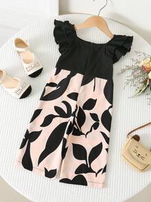 Bubblio 女婴可爱几何拼接欧根纱荷叶边连体衣，夏季 - 黑色 - 查看 2