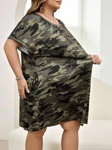 SHEIN CURVE+ Curve 尺码 US22 音乐节、海滨度假、波西米亚风女士简约时尚休闲日常连衣裙、印花连衣裙、长裙 - 彩色 - 查看 4