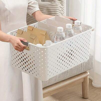 现代塑料收纳盒，带提手，塑料篮，可用于整理零食、桌面等，大容量，防水，可用于收纳整理衣物、玩具、玩偶、杂物等。防尘防潮。适用于卧室、客厅、书房、宿舍等场所。