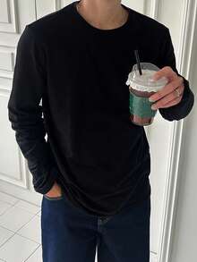 DAZY Men's Solid Black Long Sleeve T-Shirt, Spring - Black - View 4