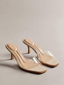SHEIN Haute Women's Fashionable Clear Heeled Sandals For Christmas - Beige - View 7