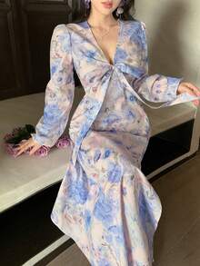 DAZY 女士碎花束腰蝴蝶结优雅连衣裙 - 彩色 - 查看 5