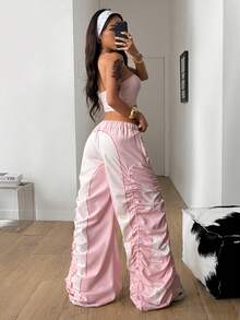 Coolane Conjunto de dos piezas de top tubo ajustado y pantalón ancho tipo jogger con estampado numérico, para mujer, de uso deportivo y casual de verano - Negro - Ver 6