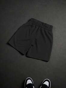 PAVTROS Manfinity Streetrush Men's Letter Print Drawstring Waist Loose Shorts - Black - View 7