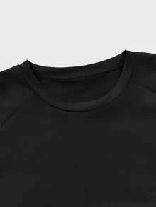 EASEVO Plus Size Men's Solid Color Round Neck Fitted Casual Rash Guard, Daily Wear & Sun Protection, Vacation, Father's Day Gifts - Black - View 5
