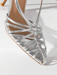 SHUZIA 女士优雅时尚尖头交叉细高跟鞋 - 銀色 - 查看 6