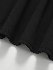 SHEIN Tween Girl Spring/Summer Casual Elegant Commuter Color Block Off-Shoulder Big Bow Decor Fitted Pleated Maxi Knit Solid Dress, Black & Apricot - Black - View 6