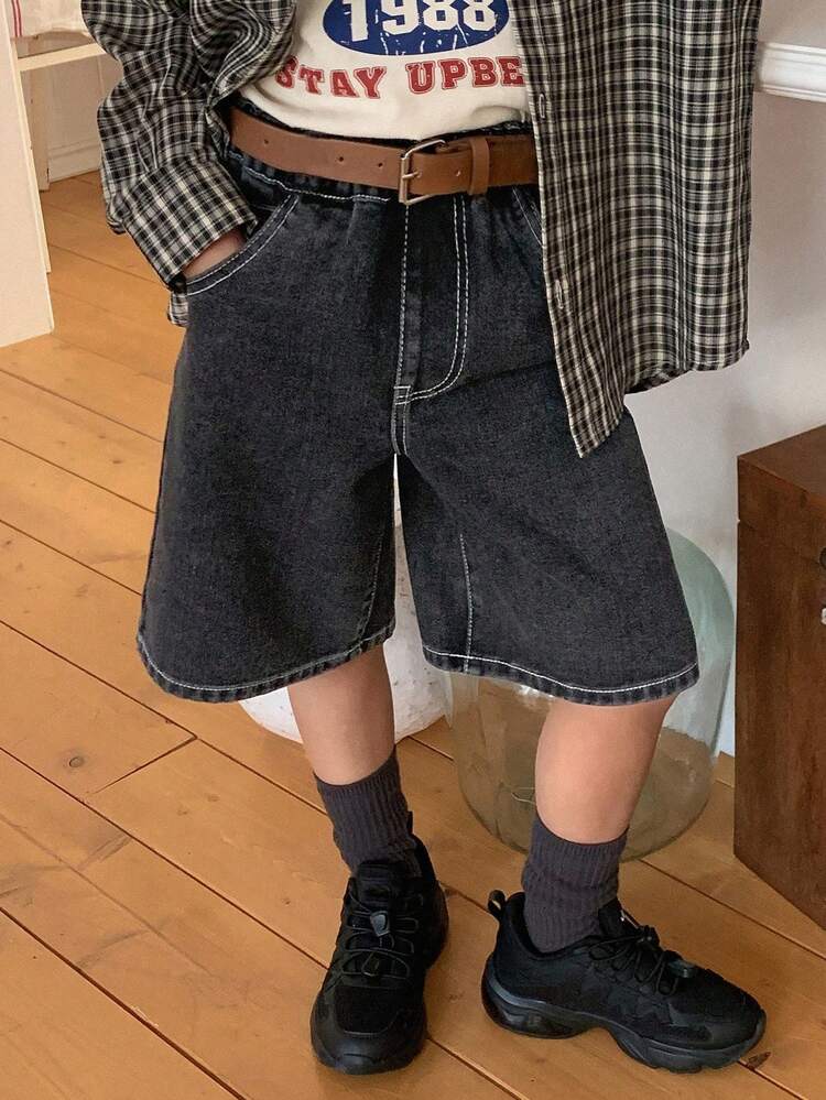 Young Boys' Solid Color Washed Denim Shorts Summer
