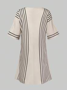 Breezaya Đầm ngắn tay cổ chữ V dáng rộng, thoải mái, thích hợp mặc hàng ngày, đi làm hoặc làm việc. - Màu be - Xem 2