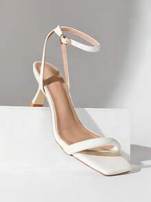 SHUZIA 女士优雅简约踝带细高跟凉鞋 - 杏色 - 查看 4