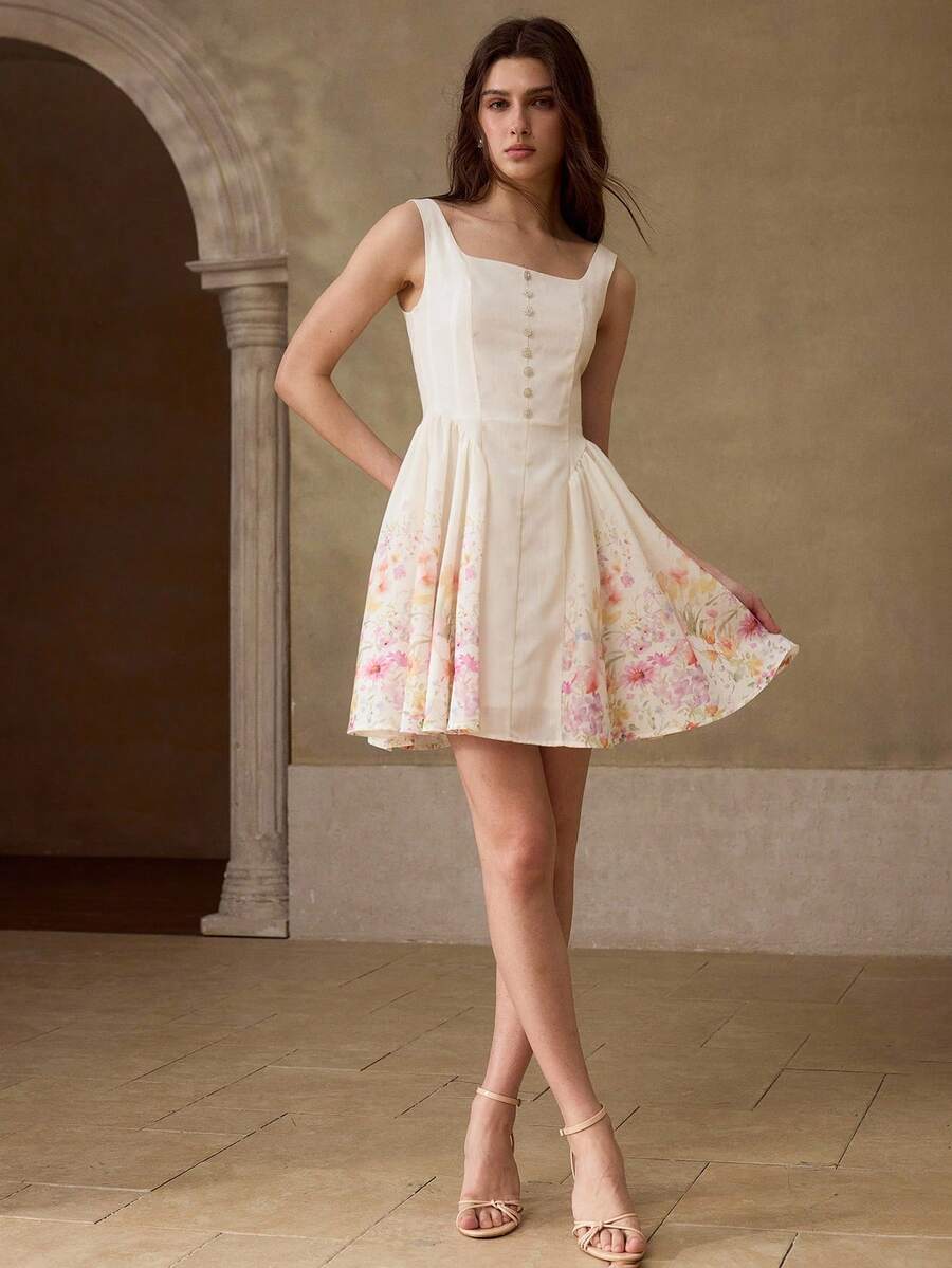 MOTF PREMIUM 女士浪漫印花短裙 - 米色 - 查看 1