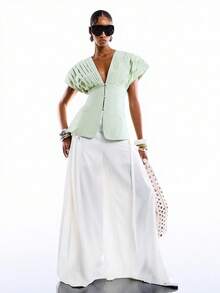 LYSMO 2026 New Arrive Minimalism Spring/Summer Women's Pleated Waist Cap Sleeve Blouse - Mint Green - View 5