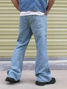 RivetRise 男士提花直筒喇叭牛仔裤 - 淺色水洗藍 - 查看 2