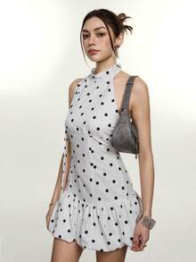 Rina Fox Vestido mini elegante de mujer con estampado de lunares y espalda descubierta, para verano - Multicolor - Ver 1