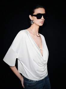 Lumivelle Women's Elegant Sheer Half Sleeve Scoop Neck T-Shirt, Suitable For Outing And Vacation In Summer - White - View 6