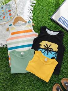 Young Boys' Summer Casual Round Neck Tank Top - Multicolor - View 5
